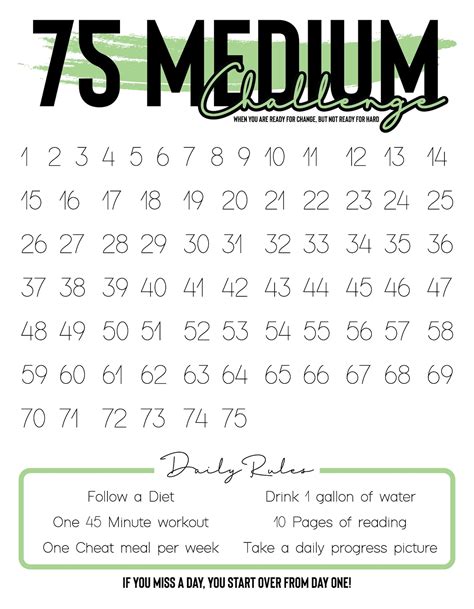 75 Day Medium Challenge Printable